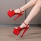 Peep Toe Stiletto Heels Glossy Patent Ankle Buckle Straps Platforms Pumps - Red