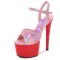 Peep Toe Stiletto Heels Glossy Multicolor Patent Ankle Buckle Straps Platforms Pumps - Red Pink