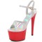 Peep Toe Stiletto Heels Glossy Multicolor Patent Ankle Buckle Straps Platforms Pumps - Red Silver