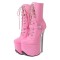 Round Toe Transparent Stiletto Heels Buckle Straps Lace Up Platforms Ankle Highs Boots - Pink
