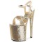 Peep Cross Toe Stiletto Heels Bling Sequined Ankle Buckle Straps Platforms Pumps - Gold