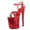 Peep Cross Toe Stiletto Heels Bling Sequined Ankle Buckle Straps Platforms Pumps - Red