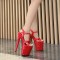 Peep Cross Toe Stiletto Heels Bling Sequined Ankle Buckle Straps Platforms Pumps - Red