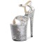 Peep Cross Toe Stiletto Heels Bling Sequined Ankle Buckle Straps Platforms Pumps - Silver