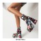 Square Toe Chunky Heels Flower Pattern Ankle High Zipper Platforms Autumn Boots - Black