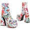 Square Toe Chunky Heels Flower Pattern Ankle High Zipper Platforms Autumn Boots - Blue