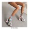Square Toe Chunky Heels Flower Pattern Ankle High Zipper Platforms Autumn Boots - Blue