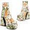 Square Toe Chunky Heels Flower Pattern Ankle High Zipper Platforms Autumn Boots - Yellow