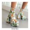 Square Toe Chunky Heels Flower Pattern Ankle High Zipper Platforms Autumn Boots - Yellow
