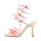 Peep Toe Kitten Heels Rhinestones Butterfly Gladiator Straps Sandals - Pink