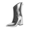 Pointed Toe Chunky Heels Silver Metallic Back Zipper Mid Calf Boots - Silver