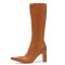 Pointed Toe Chunky Heels Side Zipper Patchwork Knee Highs Boots - Brown
