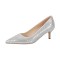 Pointed Toe Low Kitten Heels Rhinestones Pumps - White