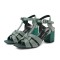 Square Toe Chunky Heels Ankle Buckle T Straps Water Diamond Glitters Beach Shoes Sandals - Army Green Leather
