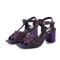 Square Toe Chunky Heels Ankle Buckle T Straps Water Diamond Glitters Beach Shoes Sandals - Purple Leather