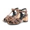 Square Toe Chunky Heels Ankle Buckle T Straps Water Diamond Glitters Beach Shoes Sandals - Gold Leather