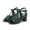 Square Toe Chunky Heels Ankle Buckle T Straps Water Diamond Glitters Beach Shoes Sandals - Green Leather