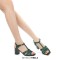 Square Toe Chunky Heels Ankle Buckle T Straps Water Diamond Glitters Beach Shoes Sandals - Green Leather
