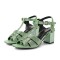 Square Toe Chunky Heels Ankle Buckle T Straps Water Diamond Glitters Beach Shoes Sandals - Light Green Leather