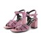 Square Toe Chunky Heels Ankle Buckle T Straps Water Diamond Glitters Beach Shoes Sandals - Pink Leather