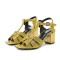 Square Toe Chunky Heels Ankle Buckle T Straps Water Diamond Glitters Beach Shoes Sandals - Yellow Leather
