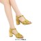 Square Toe Chunky Heels Ankle Buckle T Straps Water Diamond Glitters Beach Shoes Sandals - Yellow Leather