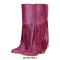 Pointed Toe Chunky Heels Fringe Rhinestones Blings Knee High Zipper Western Boots - Hot Pink