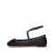 Round Toe Rivet Decorated Bowknot Flats Ankle Straps Ballets - Black