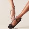 Round Toe Rivet Decorated Bowknot Flats Slip On Ballets - Red
