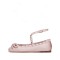 Round Toe Rivet Decorated Bowknot Flats Ankle Straps Ballets - Pink