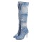 Pointed Toe Chunky Heels Over the Knee Denim Pockets Decorated Luxury Boots - Blue