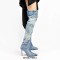 Pointed Toe Chunky Heels Over the Knee Denim Pockets Decorated Luxury Boots - Blue