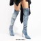 Pointed Toe Chunky Heels Over the Knee Denim Pockets Decorated Luxury Boots - Blue
