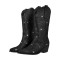Pointed Toe Chunky Heels Pull On Rhinestones Glitters Western Boots - Black