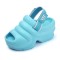 Peep Toe Lightweight Summer Casual Slingback Wedges Sandals Slippers - Blue