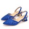 Peep Toe Rhinestones Chunky Heels Slingback Sandals Pumps - Blue Synthetic