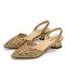 Peep Toe Rhinestones Chunky Heels Slingback Sandals Pumps - Gold Synthetic