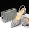 Peep Toe Rhinestones Chunky Heels Slingback Sandals Pumps with Bag  - Silver Synthetic