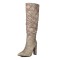 Pointed Toe Plaited Design Elegant Knee Highs Slip On Chunky Heels Boots - Apricot Tan Fabric