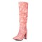 Pointed Toe Plaited Design Elegant Knee Highs Slip On Chunky Heels Boots - Pink Fabric
