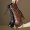 Round Toe Chunky Heels Low Platforms Classics Lace Up Stylish Boots - Black