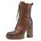 Round Toe Chunky Heels Low Platforms Classics Lace Up Stylish Boots - Brown
