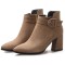 Pointed Toe Chunky Heels Ankle Buckle Straps Ankle High Warm Season Suede Zipper Booties  - Apricot Tan