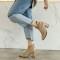 Pointed Toe Chunky Heels Ankle Buckle Straps Ankle High Warm Season Suede Zipper Booties  - Apricot Tan