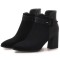 Pointed Toe Chunky Heels Ankle Buckle Straps Ankle High Warm Season Suede Zipper Booties  - Black
