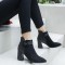 Pointed Toe Chunky Heels Ankle Buckle Straps Ankle High Warm Season Suede Zipper Booties  - Black