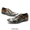 Paneled Square Iron Toe Genuine Leather Lace Up Oxford Loafers - Brown