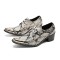 Metal Pointed Toe Python Pattern Leather Lace Up Chelsea Loafers - Beige