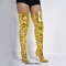 Pointed Toe Stiletto Heels Over Thee Knee Metallic Zipper Boots - Gold