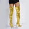 Pointed Toe Stiletto Heels Over Thee Knee Metallic Zipper Boots - Gold